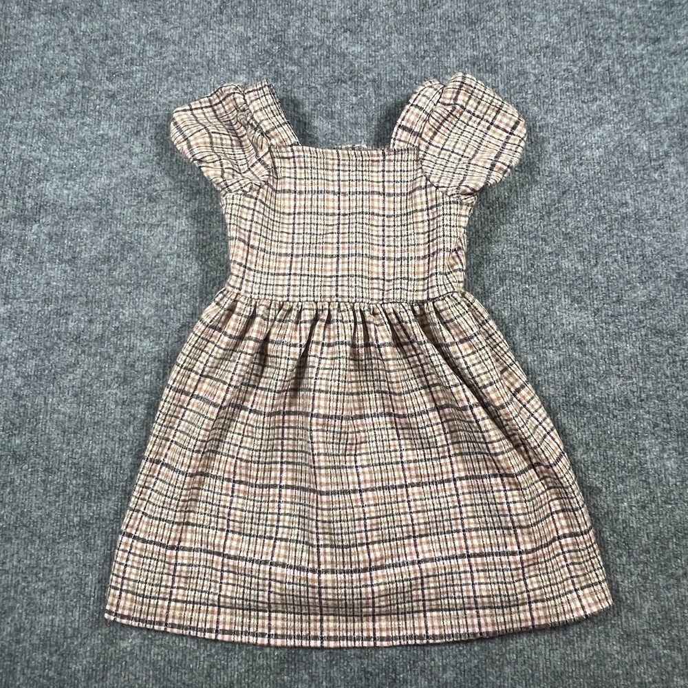 Nanette Lepore Mini Dress Girls 6 Multicolor Checkered Puff Sleeve Back Button
